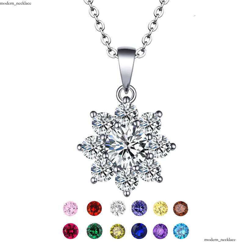 925 Sterling Silver Stunning Flower Pendant VVS Moissanite Diamond Multi-color Optional Birthstone Necklace
