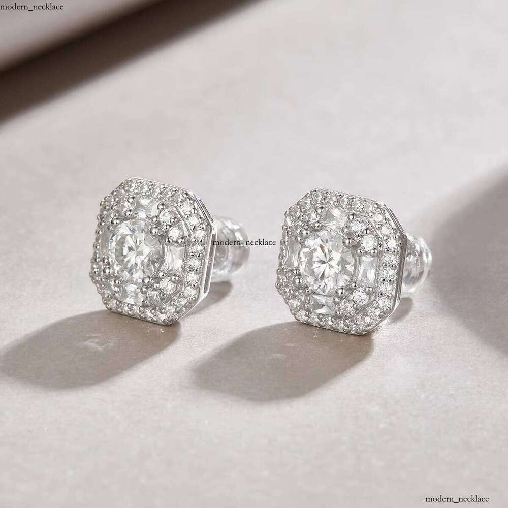 VVS Moissanite Luxurious Hui Shi S925 Silver 18k Gold Plated D Color VVS Transparent Shiny Halo Design Earrings