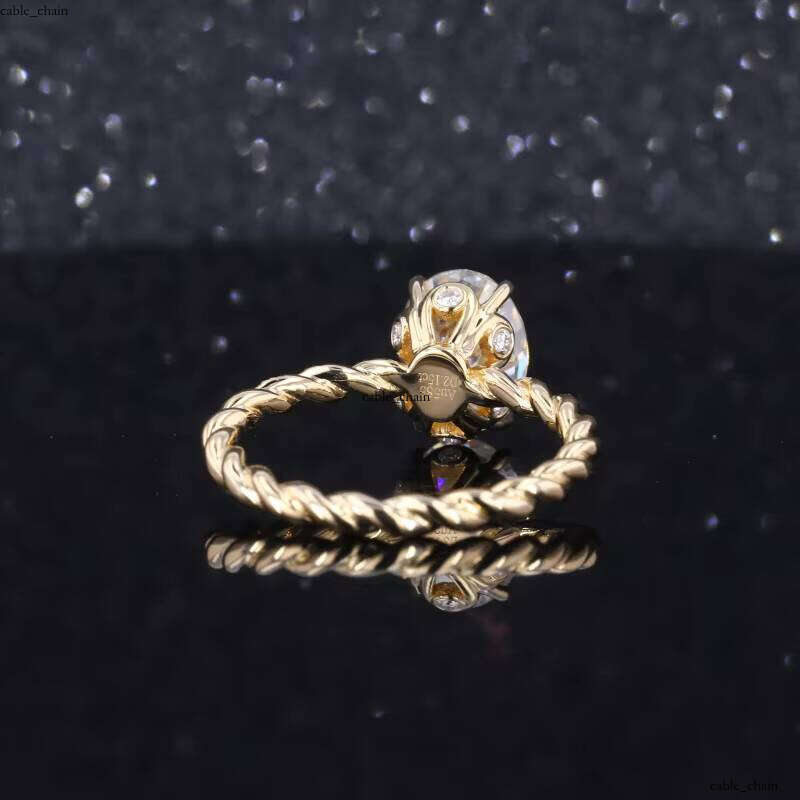 14k Pure Gold Color Star Gemstone Oval Brilliant 9x7mm VVS Moissanite Special Style Flower Basket Engagement Ring