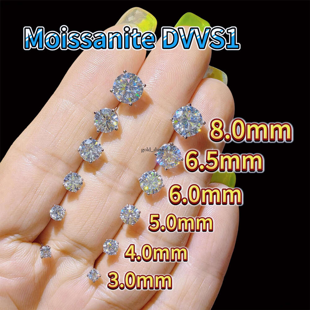 Hip Hop 5mm/6.5mm VVS Moissanite Female 925 Silver Silicon Stone Stud Earrings