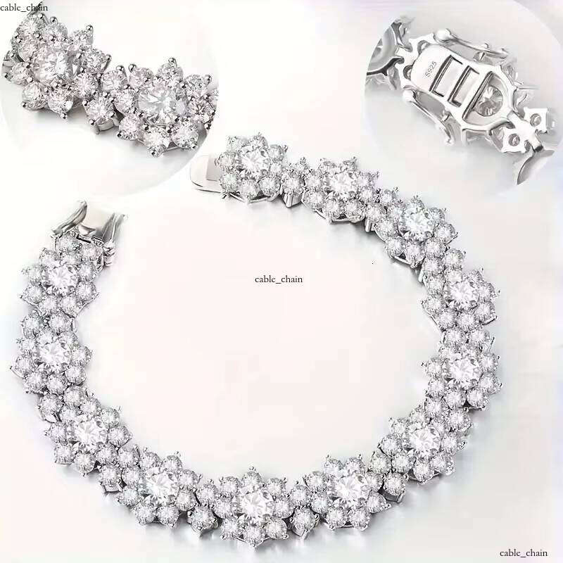 VVS Moissanite Hip Hop Jewelry Sunflower Silicon Stone S925 Silver 18k White Gold Plated Flower Tennis Bracelet Unisex
