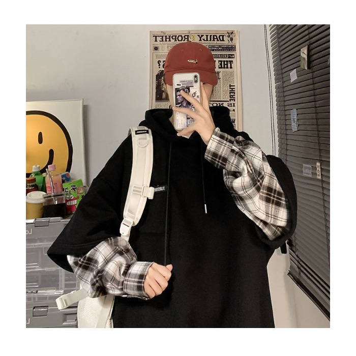 2026 New Designers' Fashion Luxury Brand Autumn Men's Checkered Hooded Outdoor Sport Shirt Hong Kong Trendy Style Hip Hop Style Double-piece