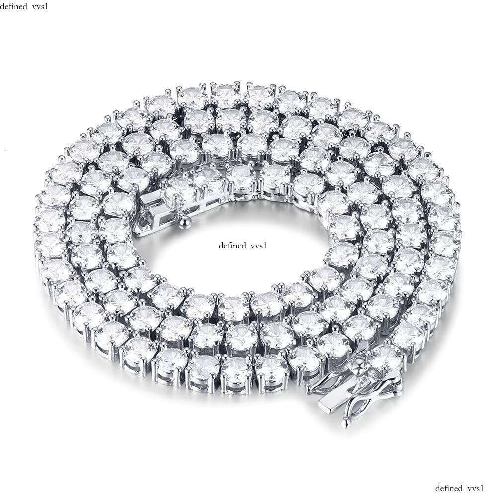 3mm 4mm 5mm Iced Out VVS Moissanite Necklace Hip Hop Micro Inlaid Pearlescent Straight Pull Tennis Chain