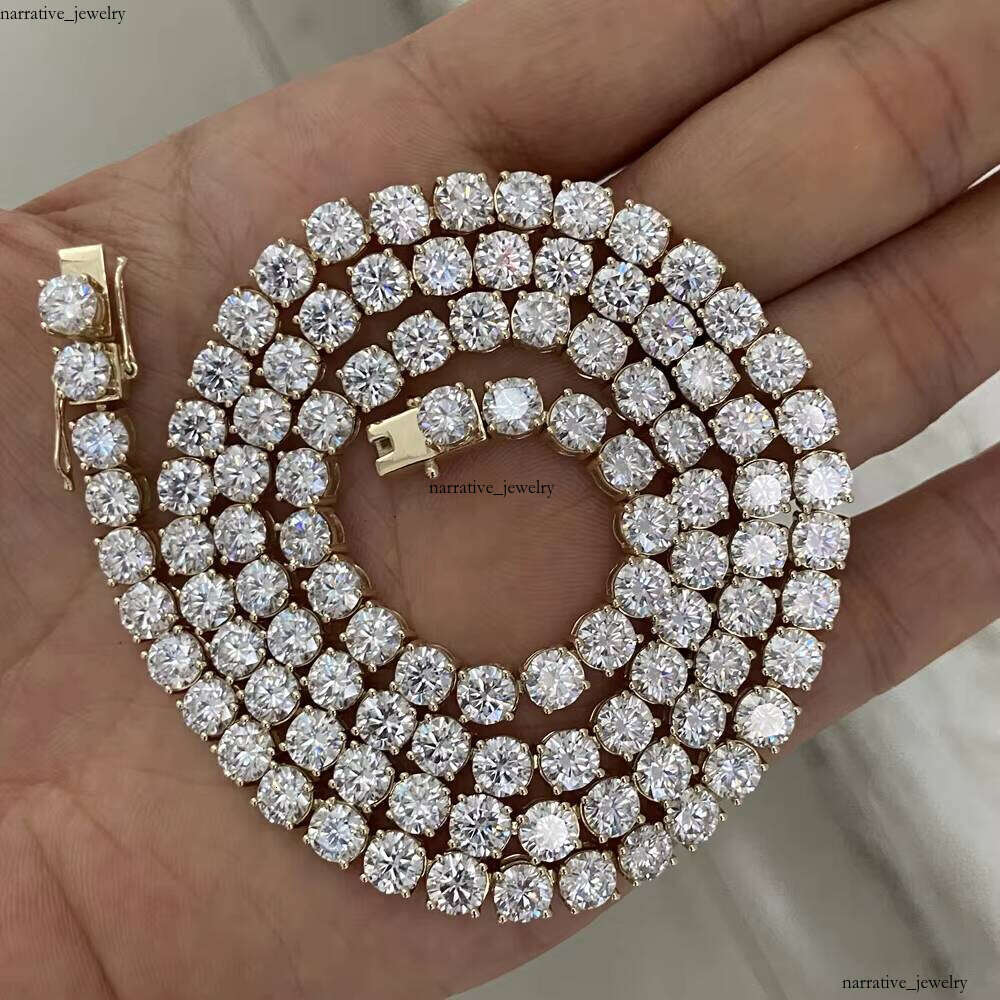 HQ Gemstone 22-Inch 9K Yellow Pure Gold VVS Moissanite Tennis Chain Link 5mm Miami Necklace Hip-Hop Jewelry for Men