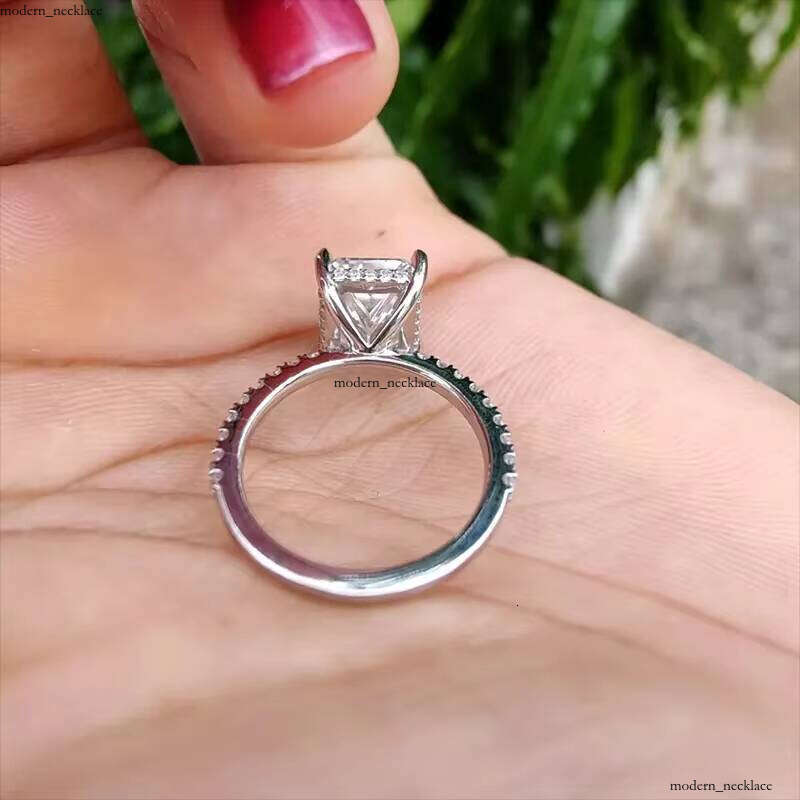 10k 14k 18k Real White Gold 6*8mm 2ct Radiant Cut Colorless Diaspore VVS Moissanite Engagement Female Ring Anniversary Gift