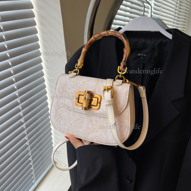 2026 Chinese Style Luxury Bamboo Women's Handbag Fashion Simple Printed Mini Commuting Shoulder Crossbody Bag Commuting Shopping Bag Makeup Bag E
