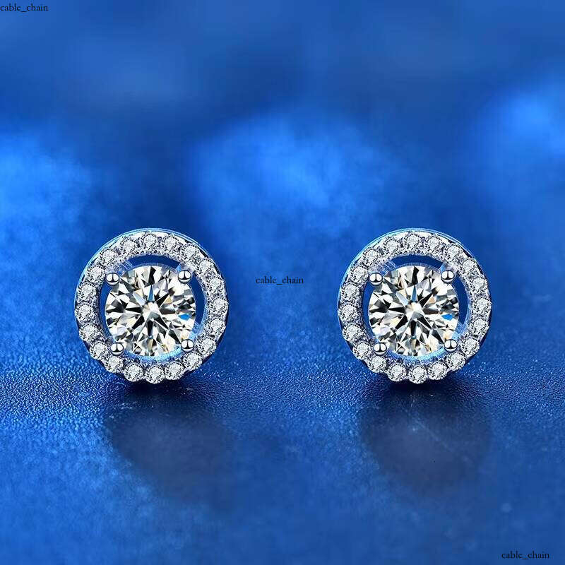 VVS Moissanite XEZ004 18k White Gold 0.5ct d-e-F Colorful Artificial Diaspore Stud S925 Sterling Silver Push Back Jacket Elegant Earrings