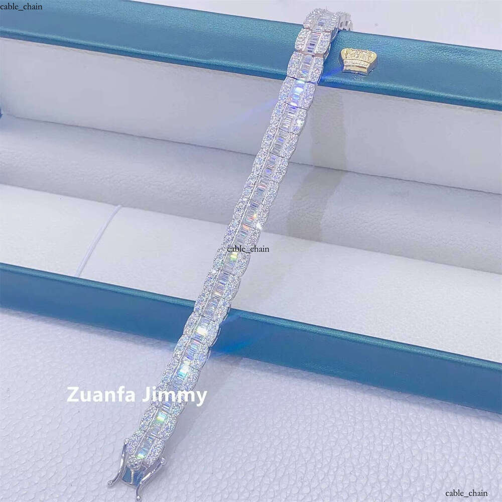 VVS Moissanite Hip-Hop Rapper Style Custom Pass New Design 9mm Long Stick Bread + Round VVS1 Silicon Stone Cluster Tennis Cuban Chain Bracelet