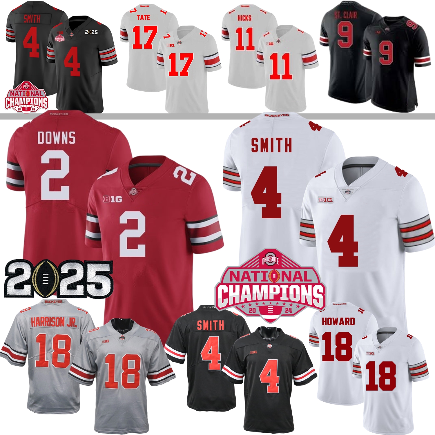 2026 OSU Football Jersey College Jeremiah Smith Caleb Downs Julian Sayin Carnell Tate C.J. Hicks St. Clair CJ Donaldson Styles Thurman Jackson Alford Tuimoloau Youth