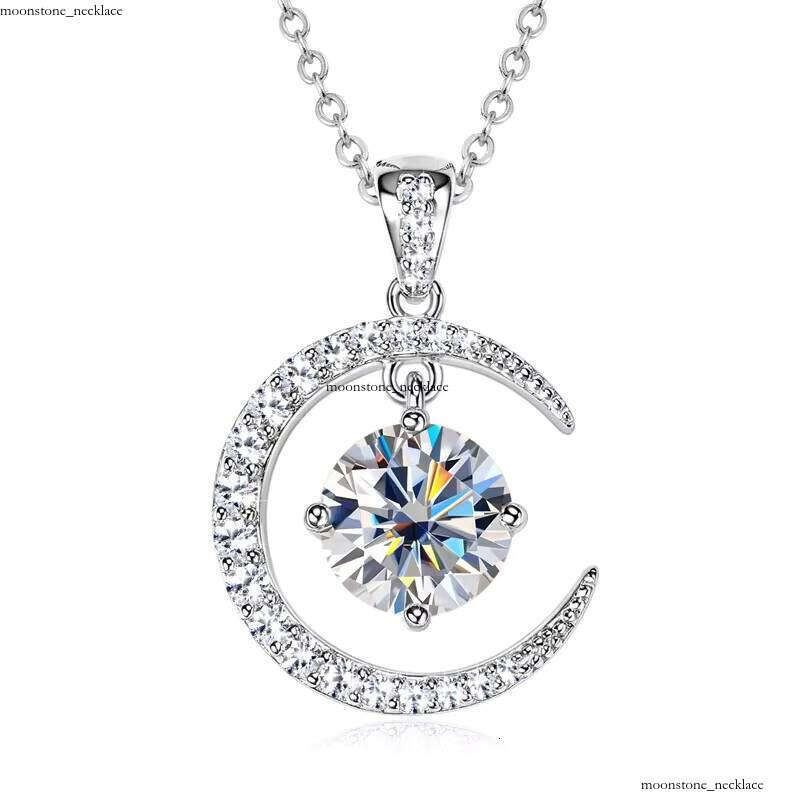 Sterling Silver S925 Cross-Border Fashion Crescent VVS Moissanite Necklace, High-End Women's Design