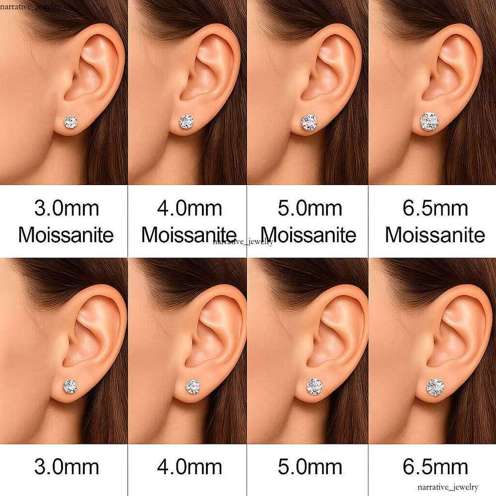 Classic Round VVS Moissanite Stud Earrings, 18k Gold Plated S925 Silver Claw Setting, with GRA Certificate, Suitable for Women's Earrings