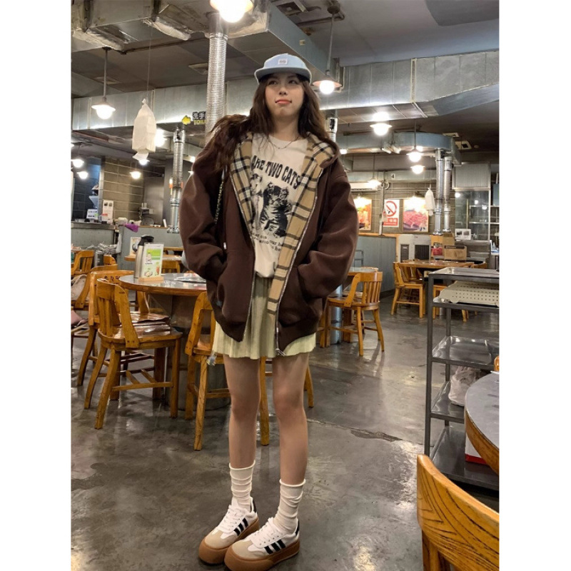 2026 New Designer Luxury Fashion Brand Suede Autumn And Winter New Item Plaid Thick Hooded Cardigan Women's Sweatshirt Jacket