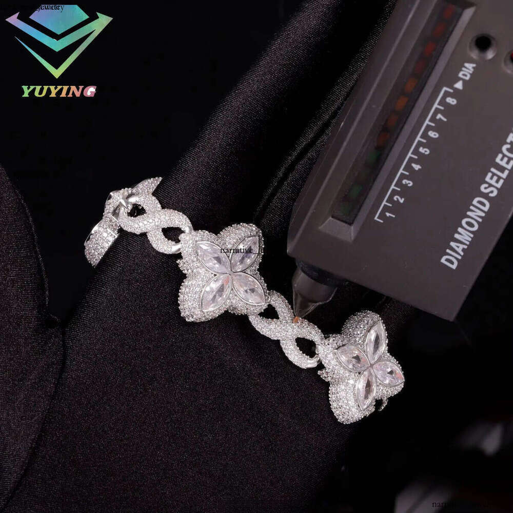 Yy New Design Iced Out Clovers Vvs Moissanite Cuban Chain 925 Sterling Silver Fine Jewelry Bracelets for Men Women 83