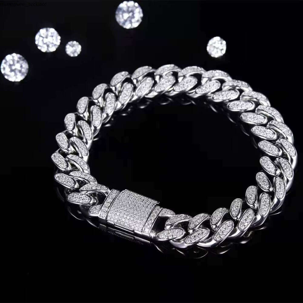 Hot Sale 925 Silver 18k Cuban Chain Moissanite VVS Moissanite Bracelet Men's HipHop Jewelry