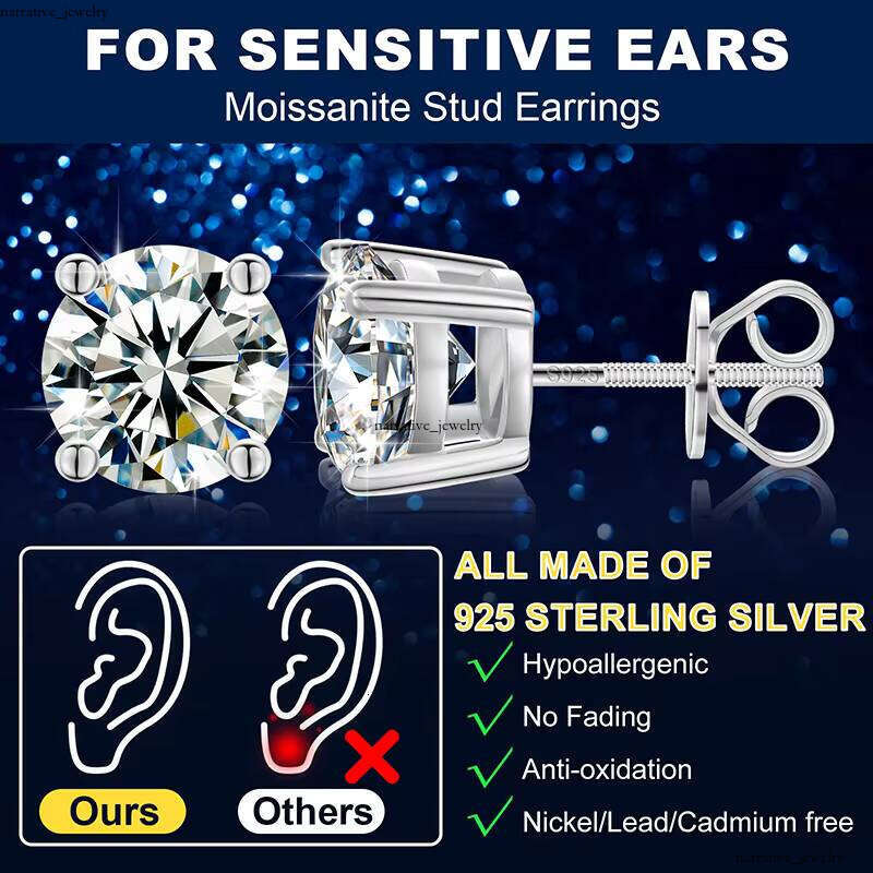 US Local Stock Fast Shipping Luxury Gold Plated 925 Sterling Silver Women's 7.5mm 1.5ct Round Cut VVS Moissanite Earrings