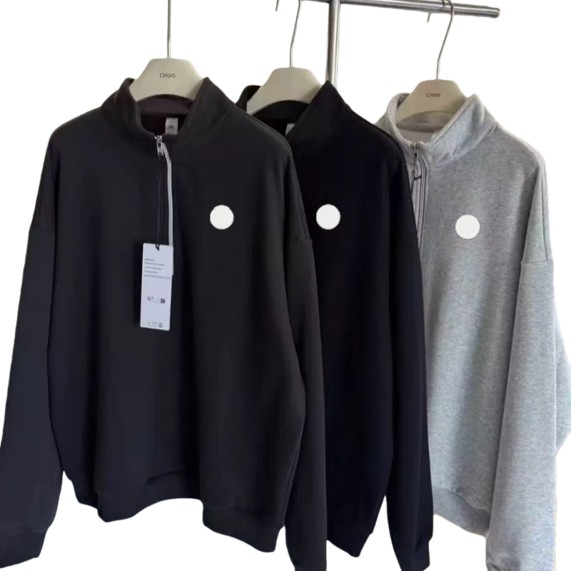 yoga jacket Zip Sweatshirt Women Sets Designer Quarter Perfectly Oversized Sweatshirts 3D Logo Sweater Loose Long Sleeve Short yoga set yoga pants Men Sweatshirt