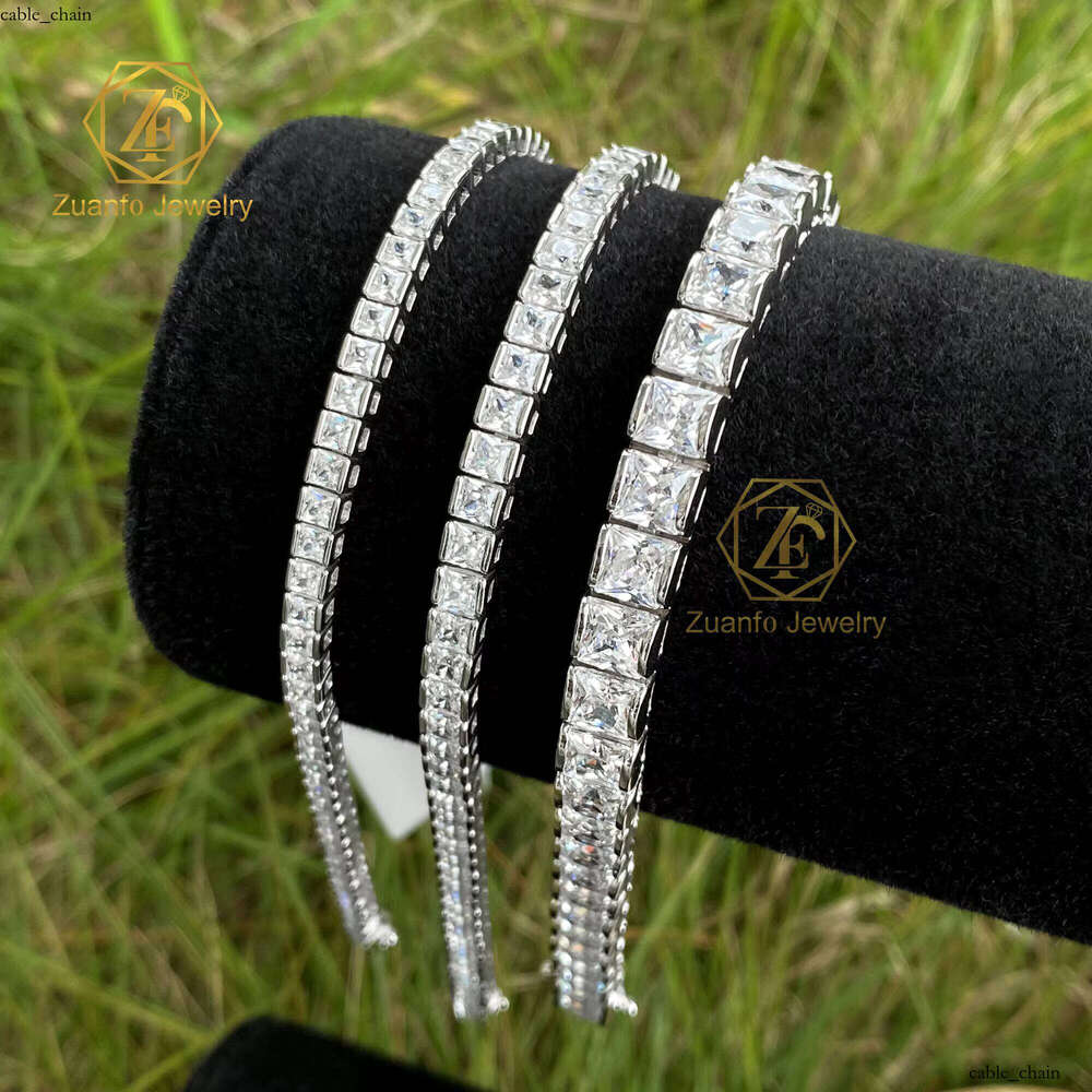 New Fashion 925 Sterling Silver D VVS Princess Cut Moissanite VVS Moissanite Tennis Chain Bracelet Ice Gold Retro Style Unisex