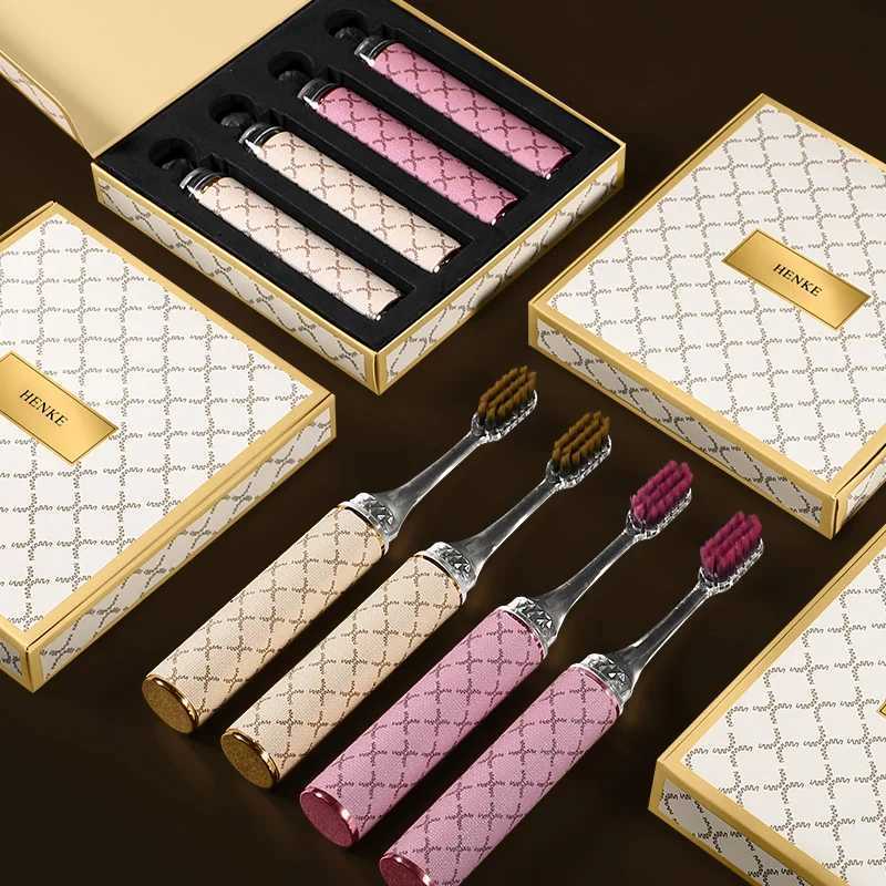 4-Pcs Gift Boxes Platinum powder with creative lipstick shape removable handle soft-bristle household adult couple toothbrusT260212