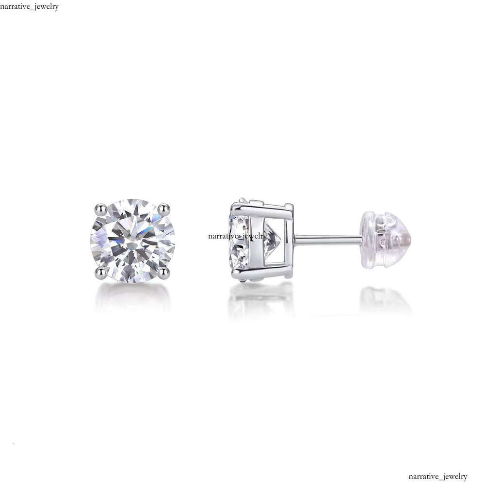 Classic Round VVS Moissanite Stud Earrings, 18k Gold Plated S925 Silver Claw Setting, with GRA Certificate, Suitable for Women's Earrings