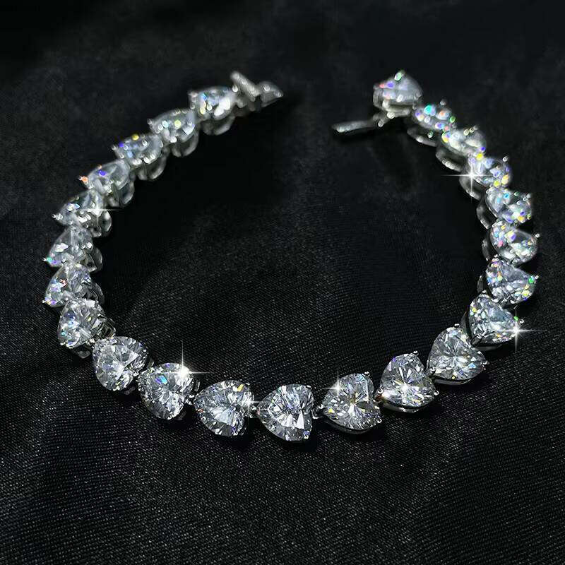Wholesale Cut Bracelet 925 Sterling Silver Cubic 5A VVS Moissanite Heart-shaped Tennis Chain Women's Gift