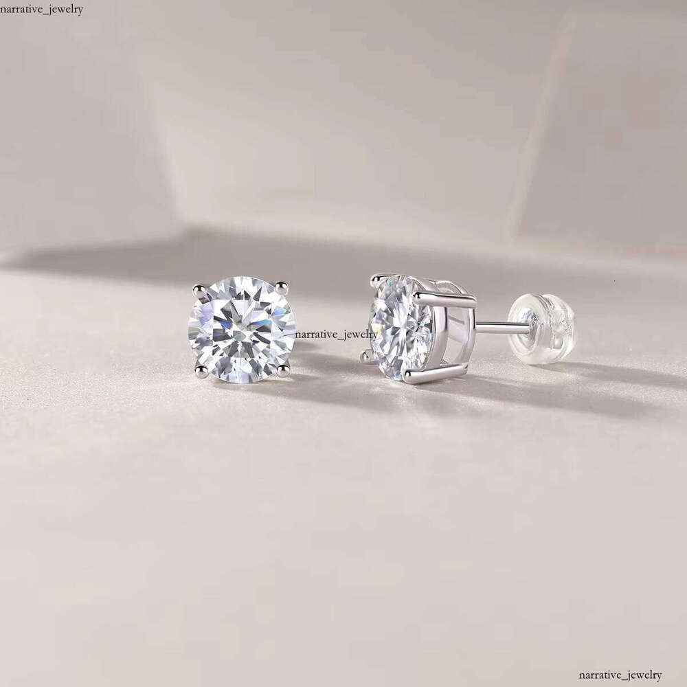 Classic Round VVS Moissanite Stud Earrings, 18k Gold Plated S925 Silver Claw Setting, with GRA Certificate, Suitable for Women's Earrings