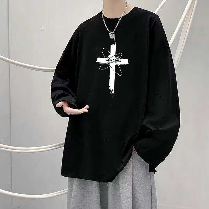 Men's Long-sleeve Crew Neck T-shirt Thin Loose Solid Color Versatile Round-neck Top For Spring And Autumn Comfortable Soft Casual