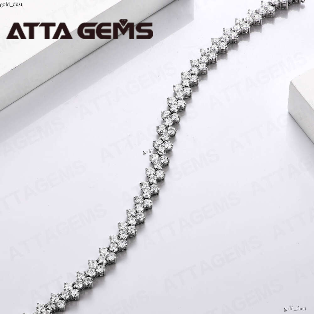 VVS Moissanite Ata 925 Sterling Silver Full Silicon Unisex 18k Gold Plated 3 Stone Bracelet Fine Jewelry