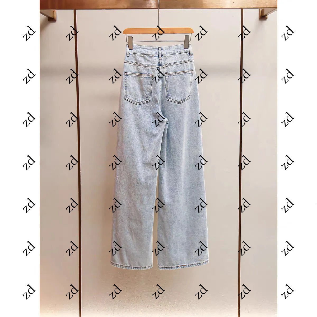 High-Quality Celebrity Style SP Home Small Flower Rhinestone Blue Jeans High Waist Loose Slimming Wide-Leg Casual Long Pants