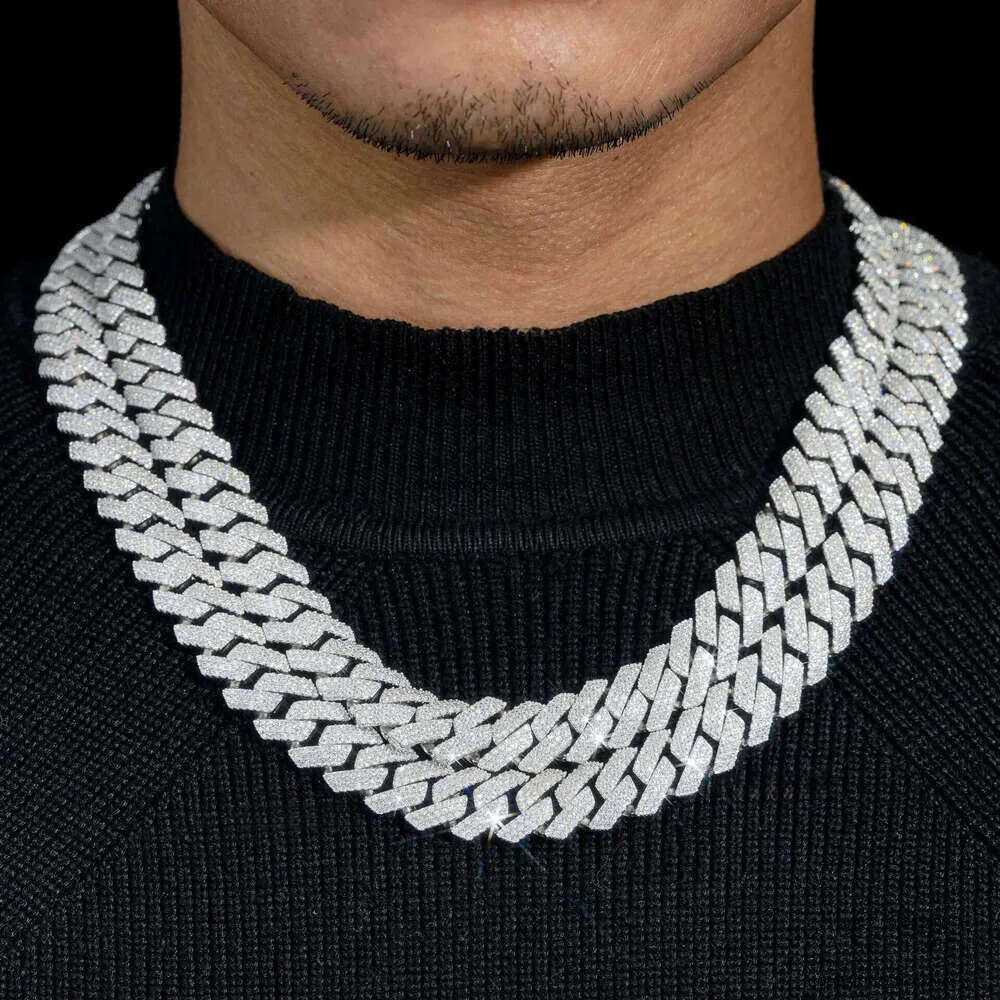 14mm 18-24inch Fine Jewelry Ice Out Flashing Mossanite Dia Necklace Sterling Sier VVS Moissanite Link Cuban Chain Bracelet 98