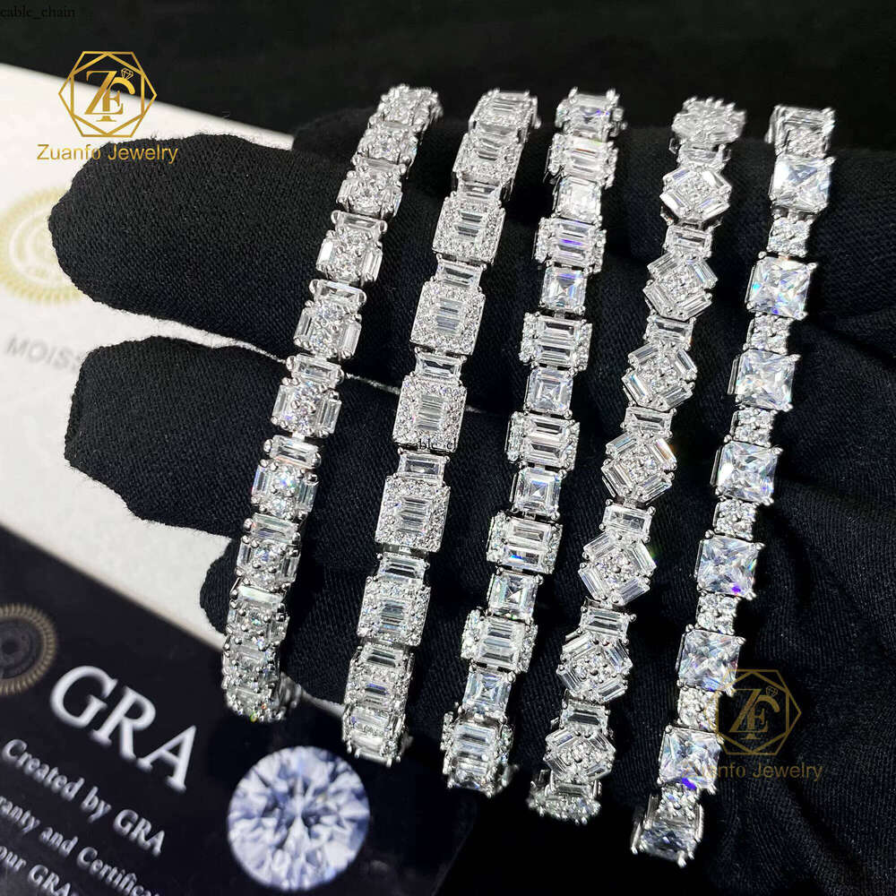 New Fashion 925 Sterling Silver D VVS Princess Cut Moissanite VVS Moissanite Tennis Chain Bracelet Ice Gold Retro Style Unisex