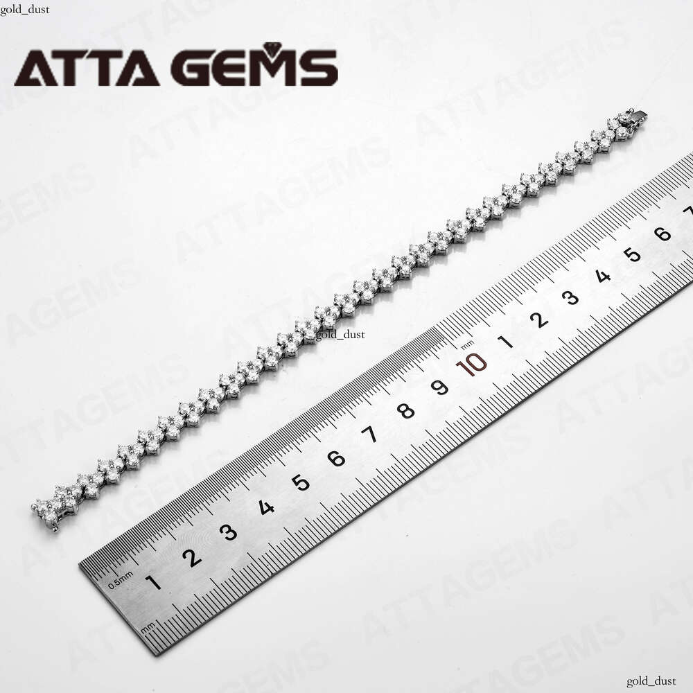 VVS Moissanite Ata 925 Sterling Silver Full Silicon Unisex 18k Gold Plated 3 Stone Bracelet Fine Jewelry