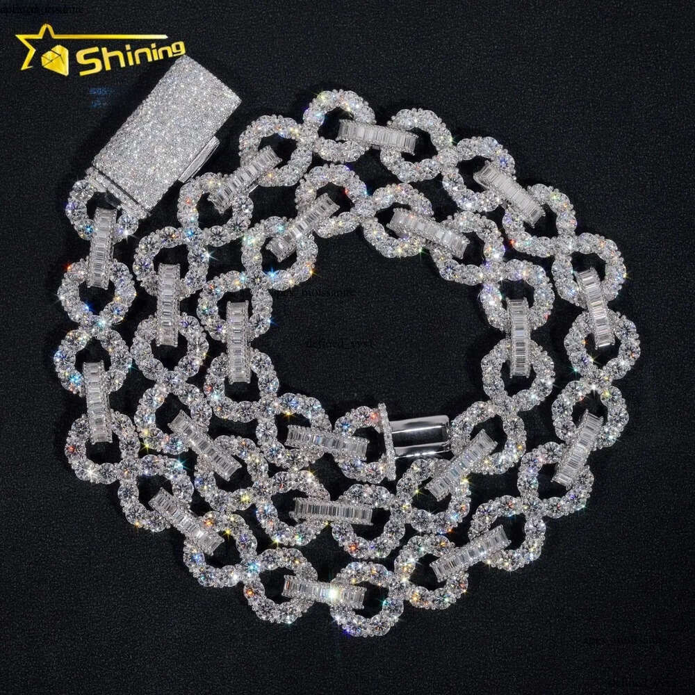 Super Shining Hip Hop Jewelry 16MM Big Stones 925 Sterling Silver VVS Moissanite Diamond Infinity Iced Out Cuban Link Chain 56