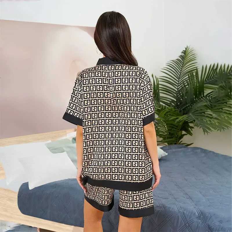 Women's Pajama Set - Elegant Botanic Print, Kimono Collar, Short Sleeve, Silky Soft Silk-Like Fabric, Summer Breathable Casual 2-Piece Loungewear