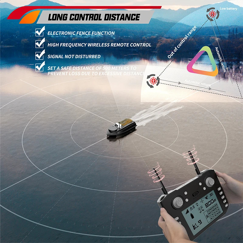 V030 RC Bait Boat 12V 180 Fishing Point Load 3KG 43inch Screen Remote Control Intelligent Automatic Cruise Return Fish Finder 260207