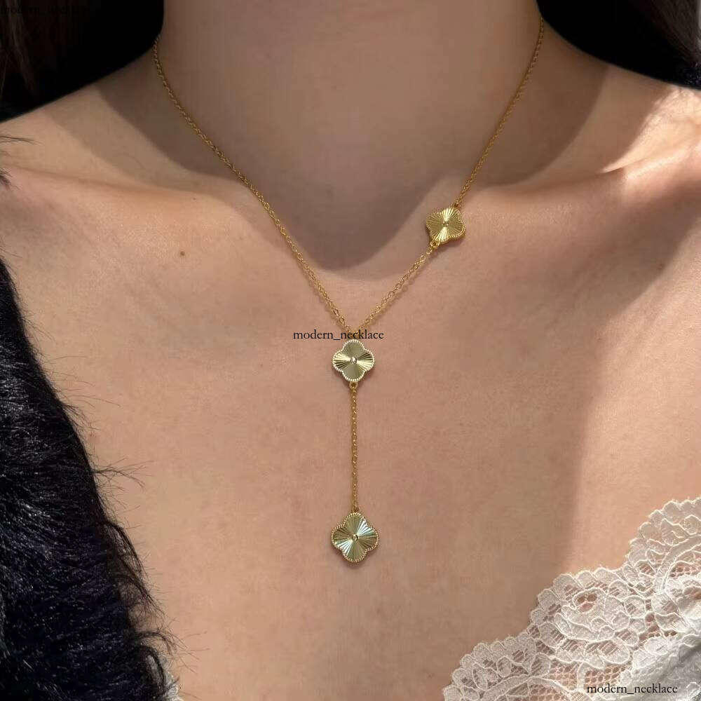 New 925 Sterling Silver Jewelry Gold Plated Clover Pendant Women's Laser Tassel Butterfly Forest Necklace