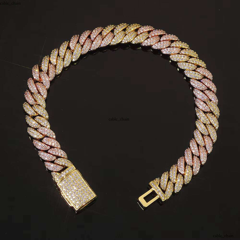 10mm Cuban Link Chain Two-tone Bracelet Hip Hop Jewelry 18K Gold Plated Brass Two Row Iced Out VVS Moissanite Crystal Men Women Gift