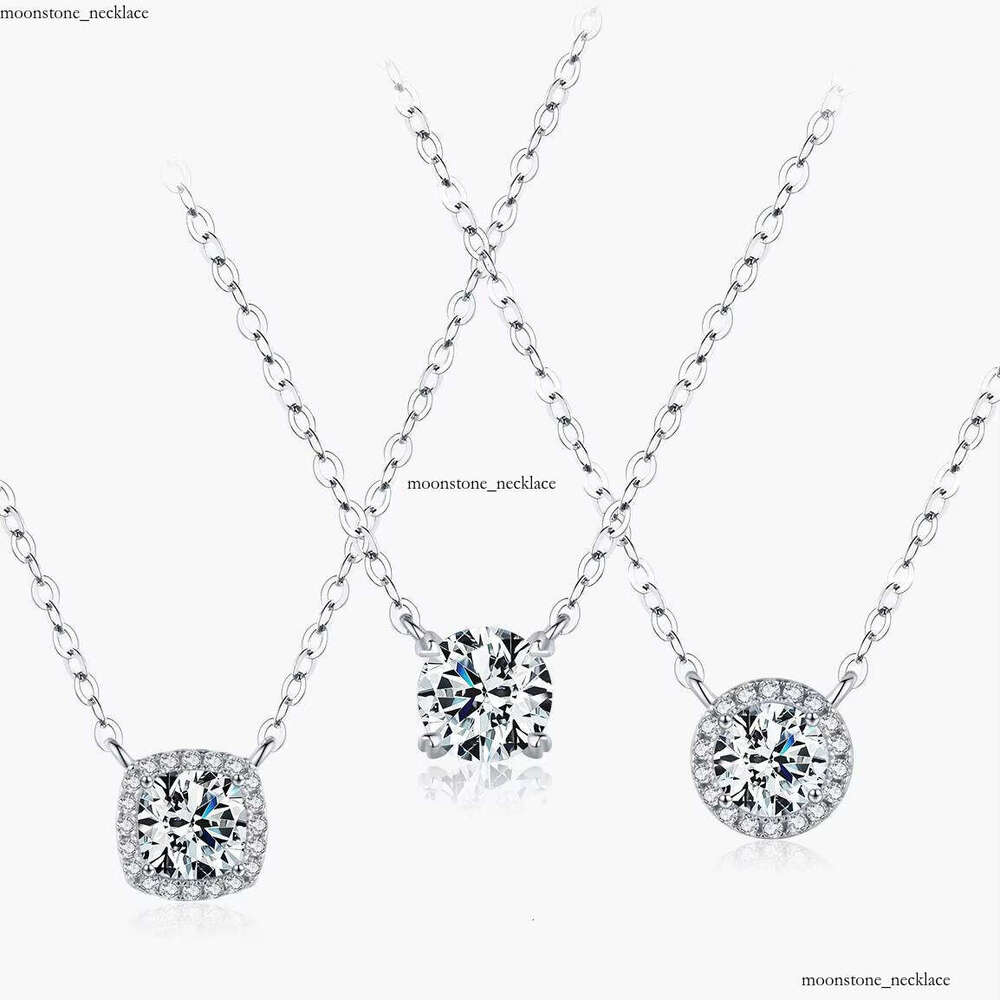 Fashion Boutique Jewelry 1 CT Carbonite Pendant S925 Sterling Silver Clavicle Chain Geometric Women's Necklace