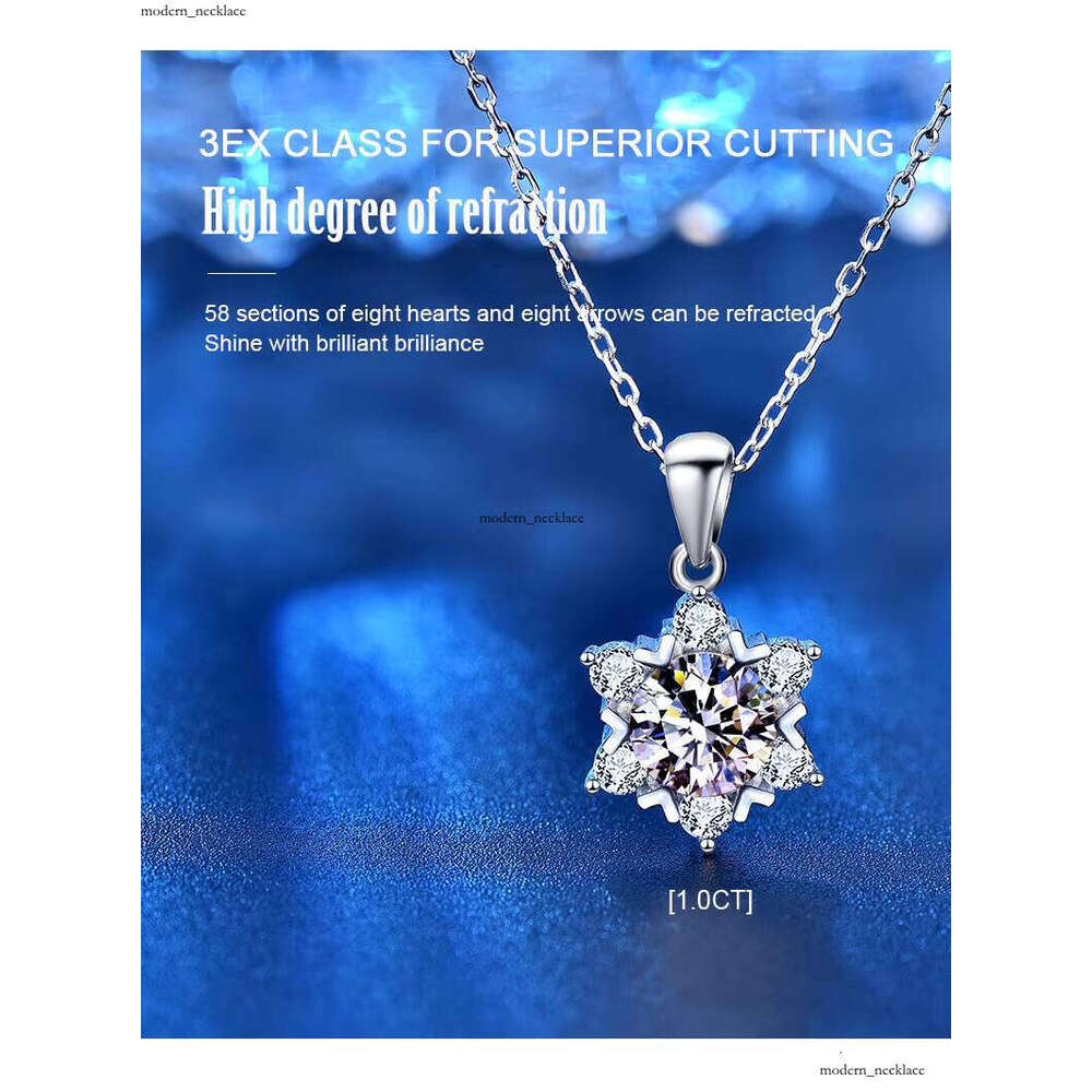 XMZ002 Flashing 6.5mm EF Round Silicon Snowflake Pendant Fashion Collarbone Chain 925 Sterling Silver Women's Necklace