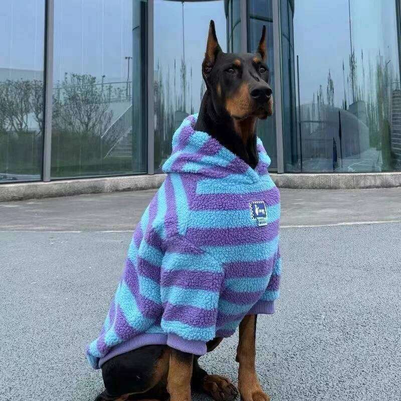 Famous brand Winter Blue purple Striped Cotton Clothes Trendy Brand Warm Lamb Large Dog Horse German Shepherd Golden Wool Velvet Sweater pupakaIK