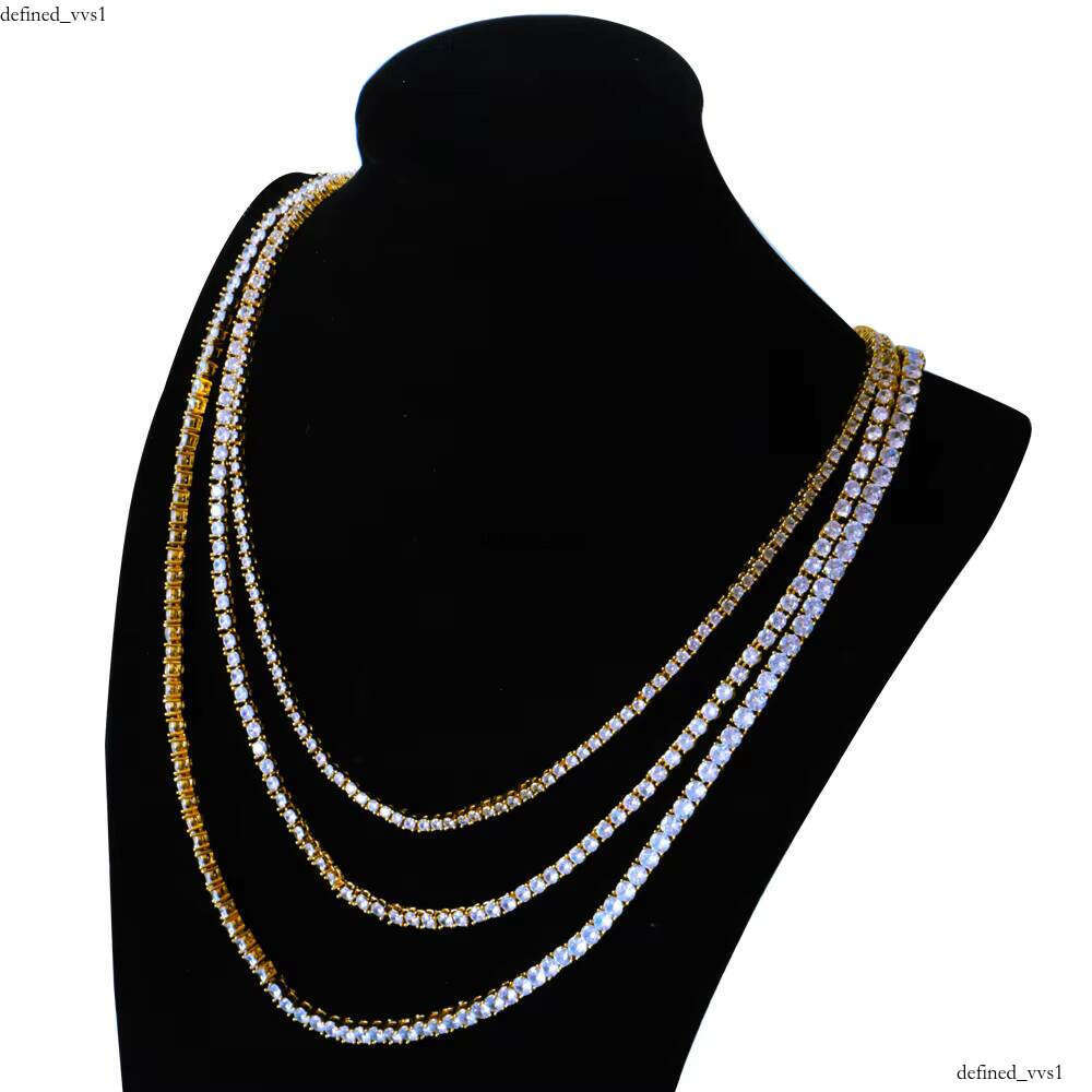 3mm 4mm 5mm Iced Out VVS Moissanite Necklace Hip Hop Micro Inlaid Pearlescent Straight Pull Tennis Chain