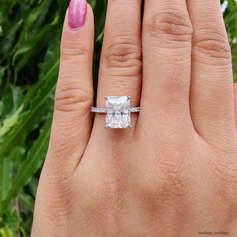 10k 14k 18k Real White Gold 6*8mm 2ct Radiant Cut Colorless Diaspore VVS Moissanite Engagement Female Ring Anniversary Gift