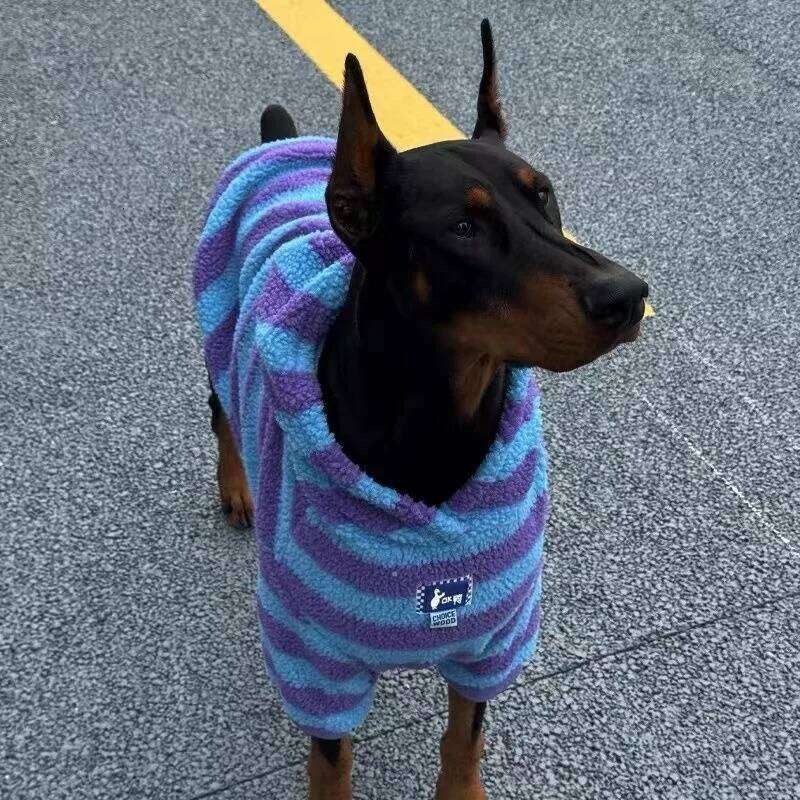 Famous brand Winter Blue purple Striped Cotton Clothes Trendy Brand Warm Lamb Large Dog Horse German Shepherd Golden Wool Velvet Sweater pupakaIK
