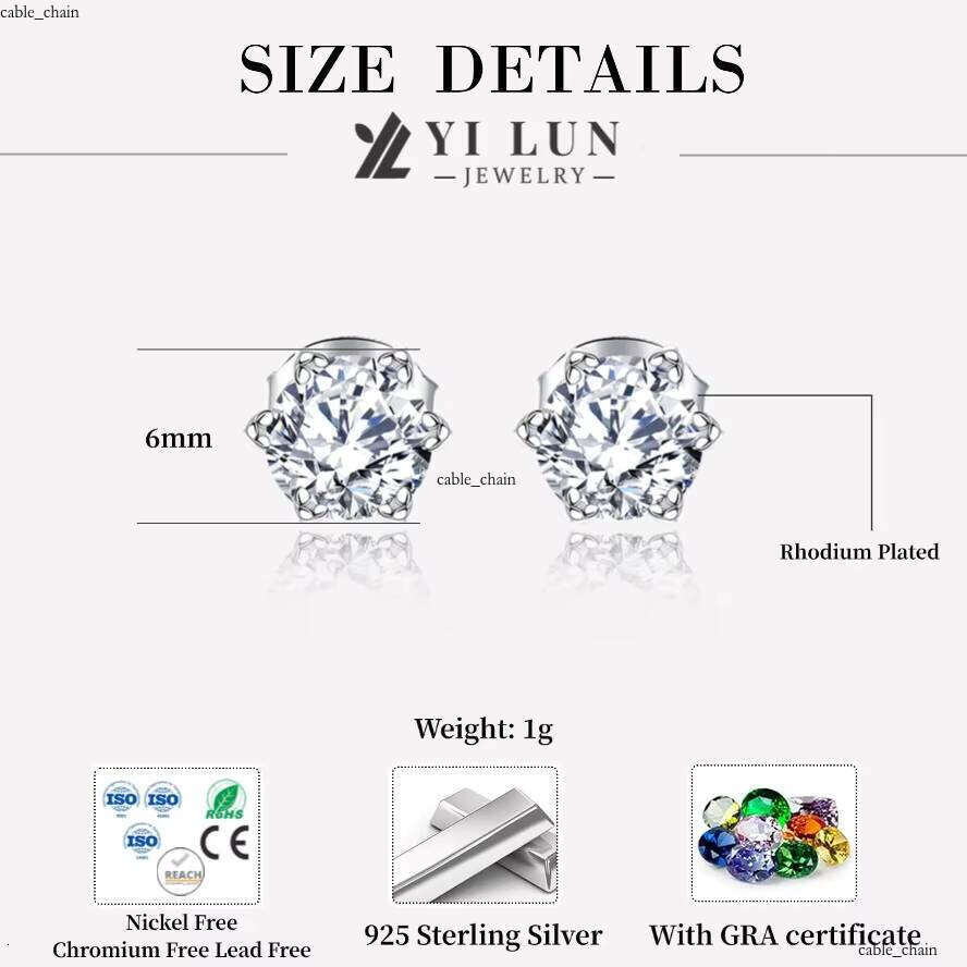 VVS Moissanite 925 Sterling Silver Rhodium Plated Six-Claw Fine Jewelry Silicon Stone Stud Earrings with GRA Certificate