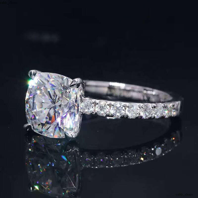 14k Solid Fine Gold Jewelry 3 CT Cushion VVS Moissanite Real White Carbonite Women's Wedding Engagement Ring