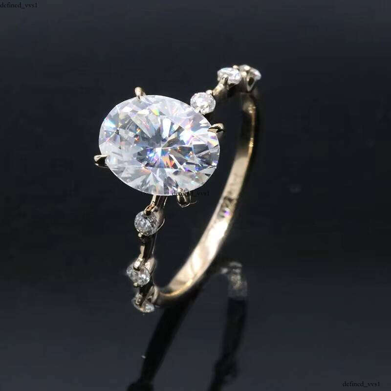 VVS Moissanite Free Shipping fashion Jewelry 7x 9mm 2ct Oval Shape Silicon Stone Engagement 14k Solid Gold Ring