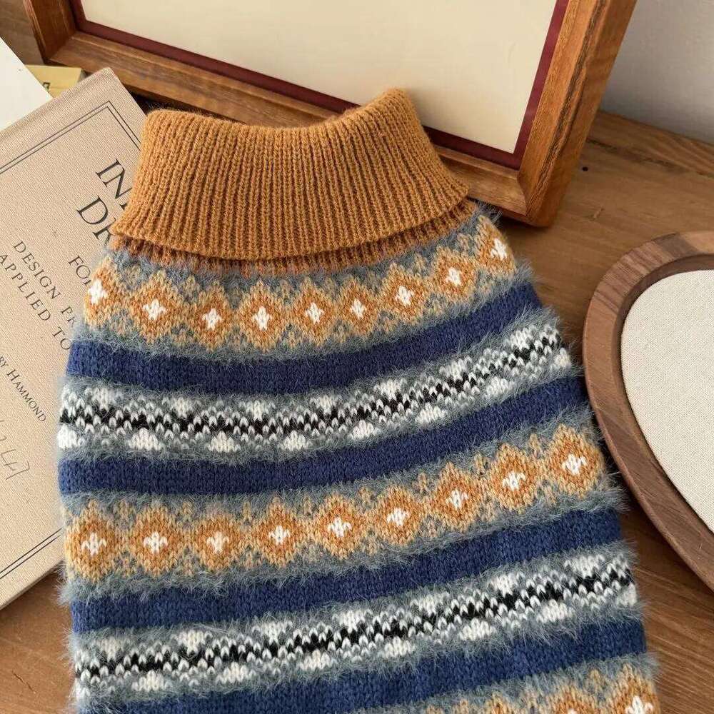 Famous brand Brown Striped Winter Sweater Small Dog Cat Warm Vintage Soft Fleece Pet Knit Pullover Cold Weather Clothing for Puppies pupakaIK