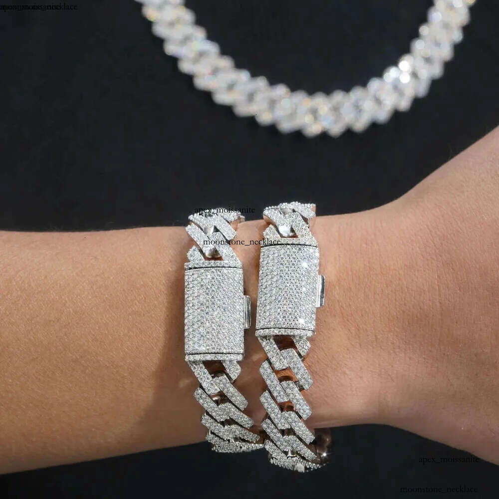 14mm 18-24inch Fine Jewelry Ice Out Flashing Mossanite Dia Necklace Sterling Sier VVS Moissanite Link Cuban Chain Bracelet 98