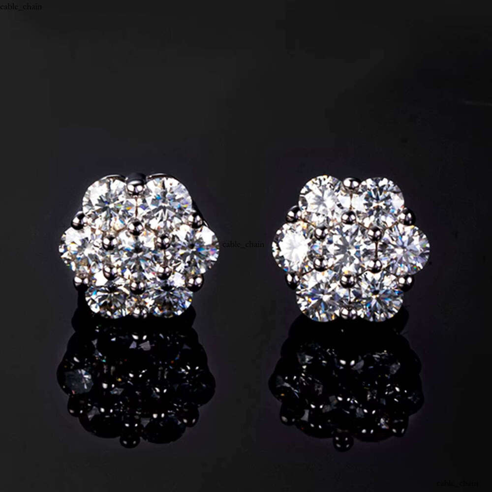 Round Cut Lab-Created Pyrope VVS Moissanite Cluster Stud Earrings 7.5mm 14k Gold Plated 925 Sterling Silver, Suitable for Women and Men