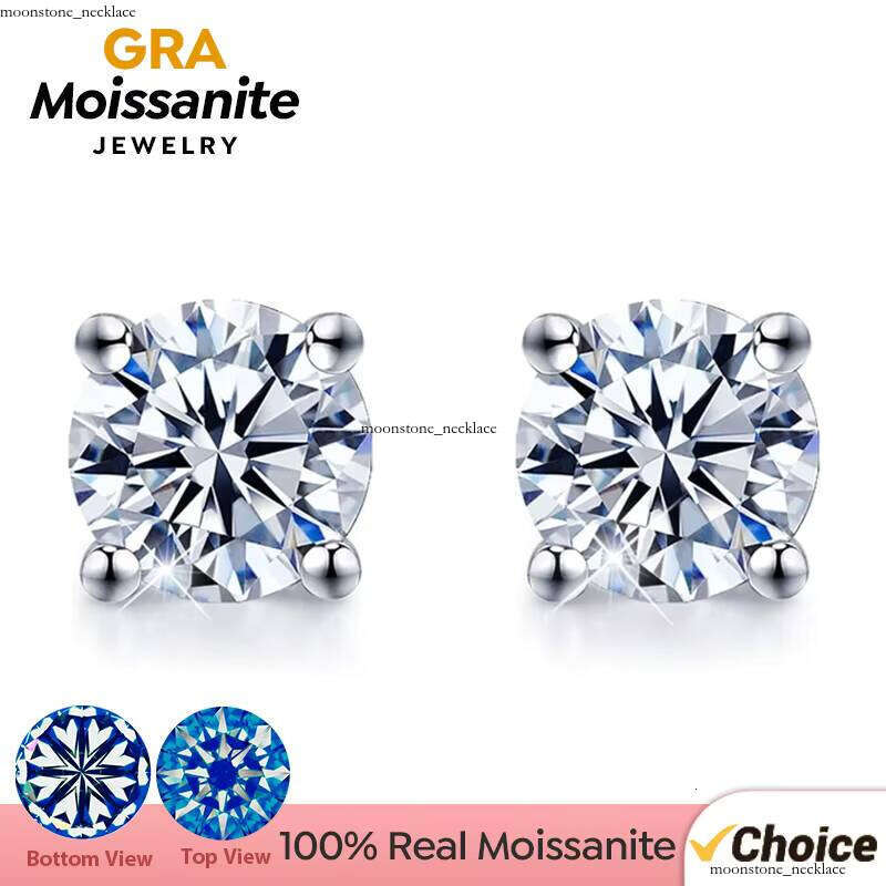 VVS Moissanite GRA Certified White Carbonite Men's Earrings 925 Sterling Silver 18k Gold Plated 0.5 1 CT Women's Wedding Jewelry