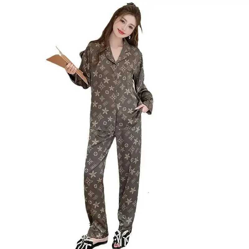 Women's Satin Pajama Set - Monogram Print, Button-Front, Comfortable Loungewear for All SeasonsT260212
